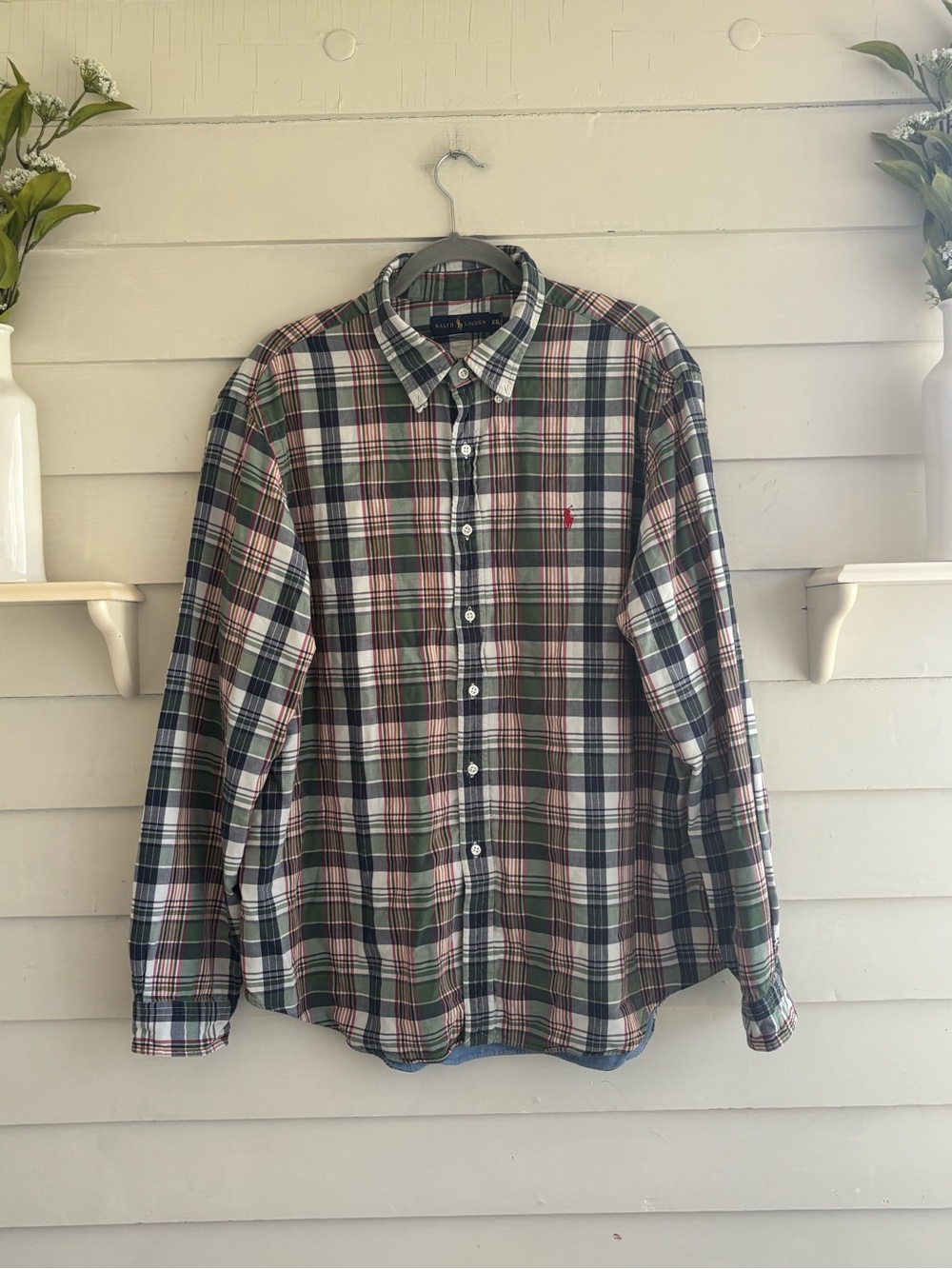 Ralph Lauren Plaid Chambray Lined Long Sleeve Button Shirt Men’s Size XXL
